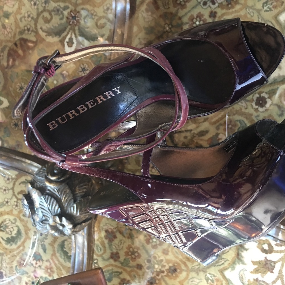 Patent  Burberry Wedge Shoe